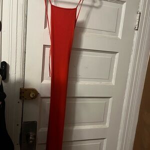 Red Ribbed Spaghetti Strap Dress